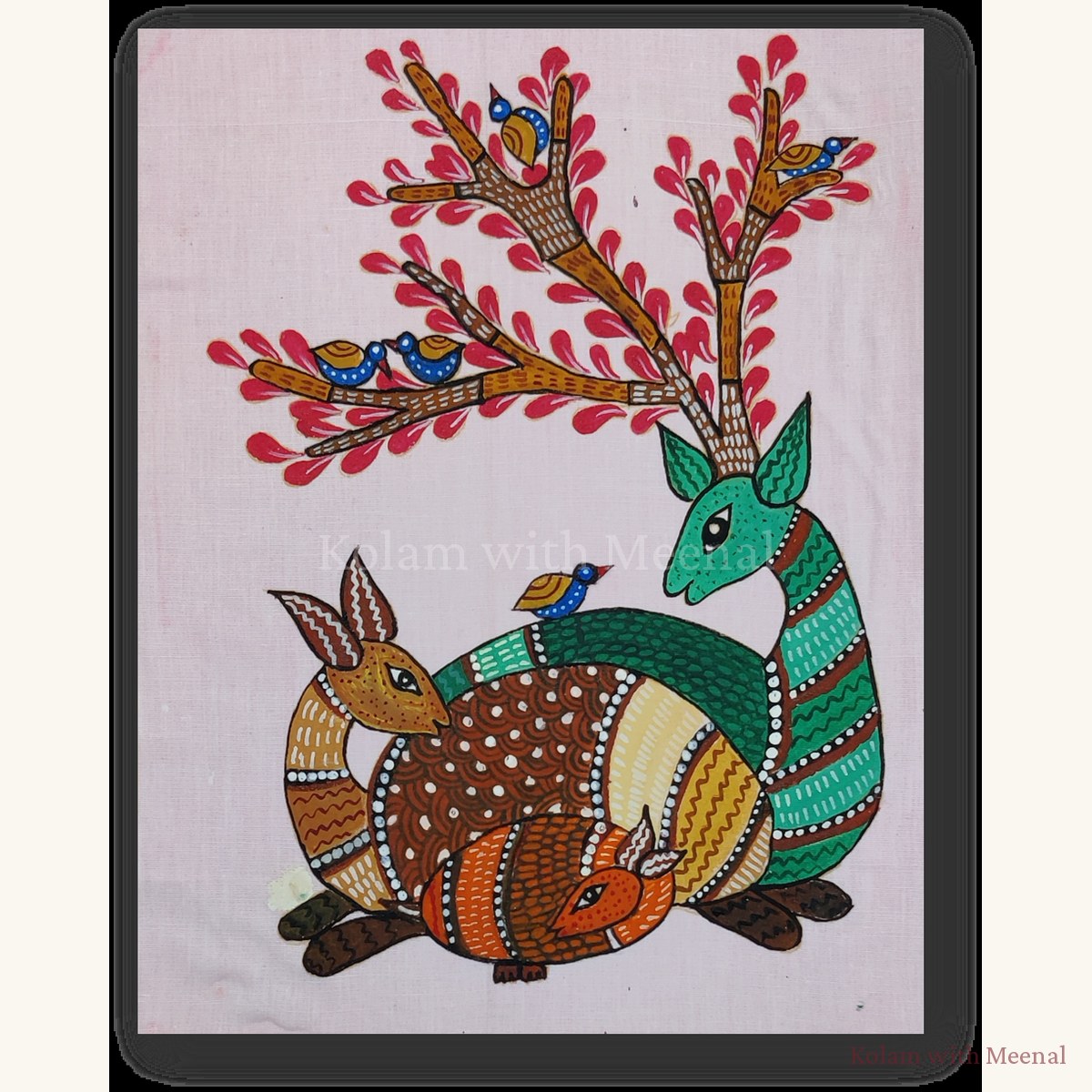 Gond Art Painting - Deer Family — hand-painted wall décor frames