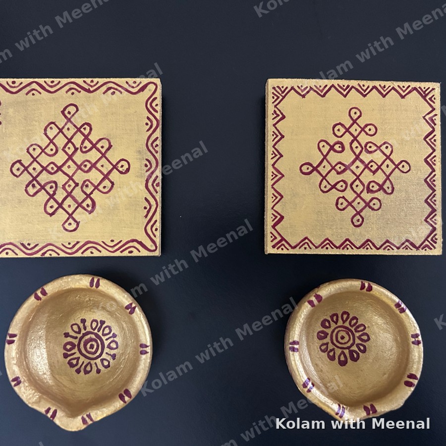3 inch Golden Manai with Diya — hand-painted manai