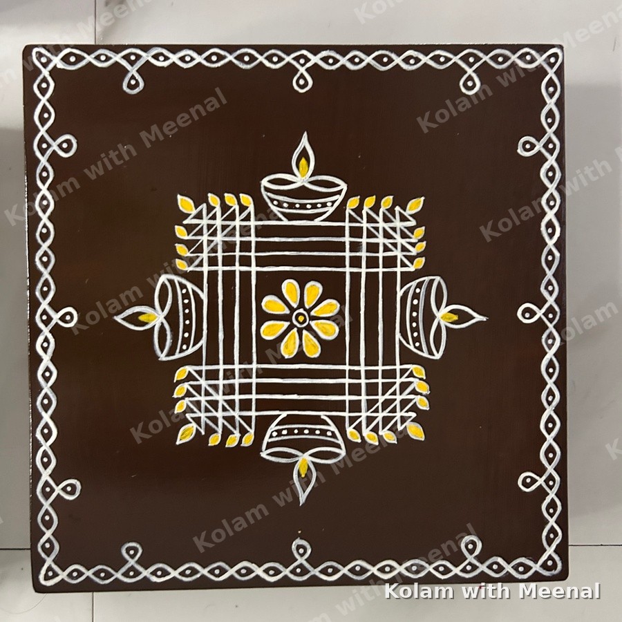 10 inch Teak Wood Manai - Padi Kolam — hand-painted manai