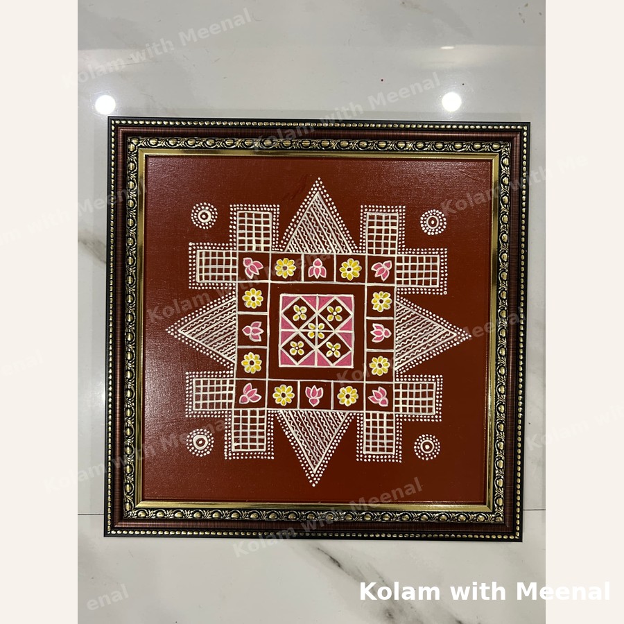 14 inch Nadu Veetu Kolam Frame - Rust Red — hand-painted wall décor frames