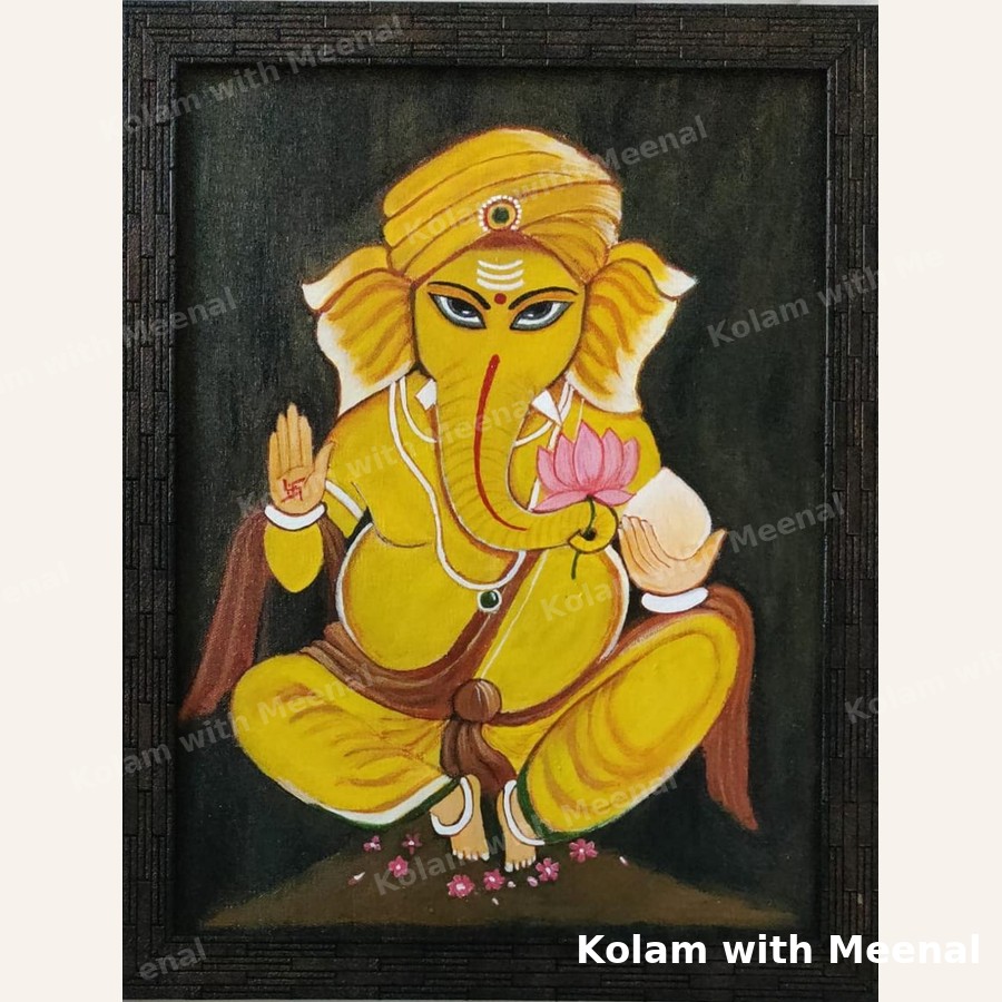 Vinayagar Painting - Yellow Framed — hand-painted wall décor frames