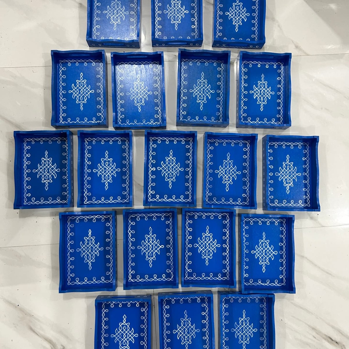 10x7 inch Blue Tray — 70th Birthday Return Gift — Return Gifts | Kolam with Meenal bulk order