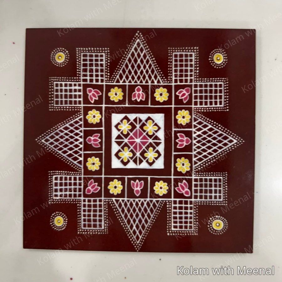 4 inch Nadu Veetu Kolam Magnet (Foam) — hand-painted nadu veetu kolam