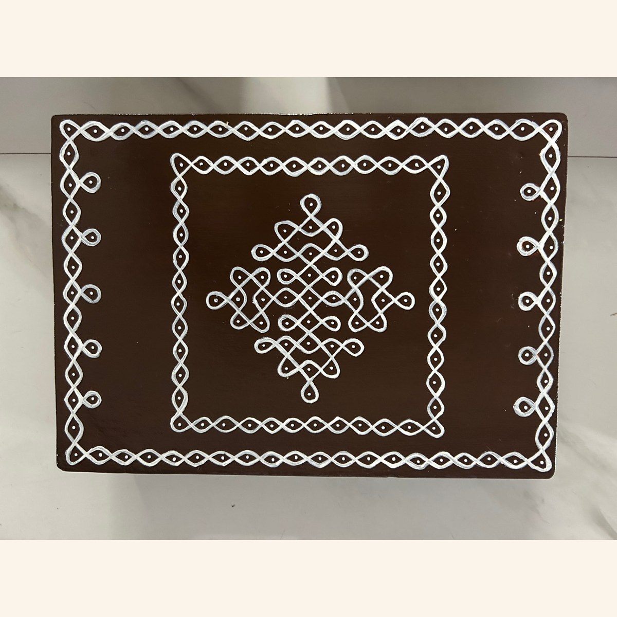 12x8 inch Solid Wood Manai - Sikku Kolam — hand-painted manai