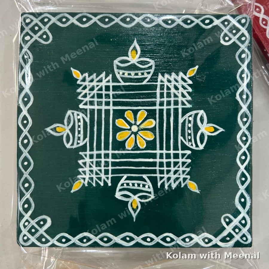 6x6 inch Plywood Manai - Padi Kolam — hand-painted manai