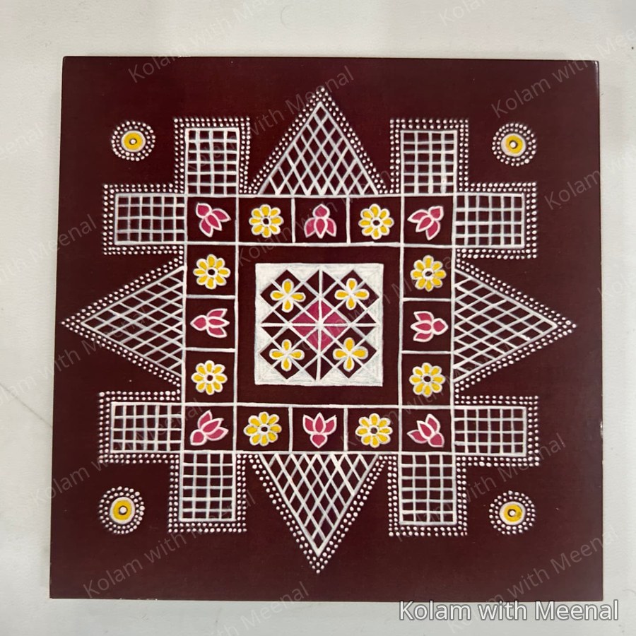 4 inch Nadu Veetu Kolam Magnet (MDF) — hand-painted nadu veetu kolam