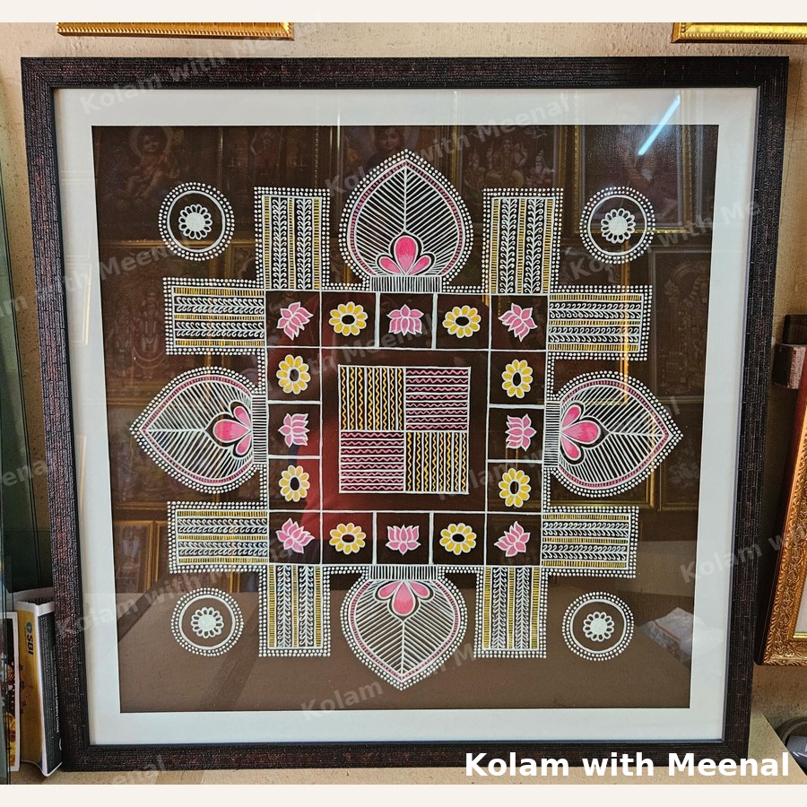 24 inch Nadu Veetu Kolam Frame — hand-painted wall décor frames