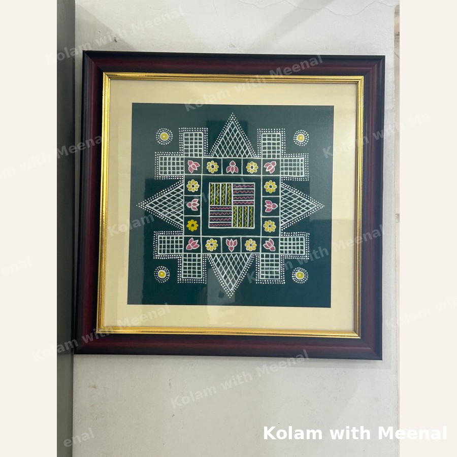 18 inch Nadu Veetu Kolam Frame - Green — hand-painted wall décor frames