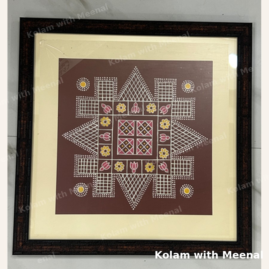 18 inch Nadu Veetu Kolam Frame - Brick Red — hand-painted wall décor frames