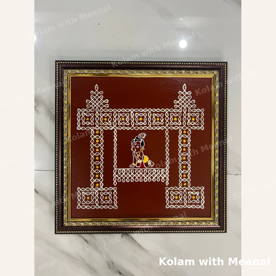 Krishna Oonjal Kolam Frame - Red — hand-painted wall décor frames