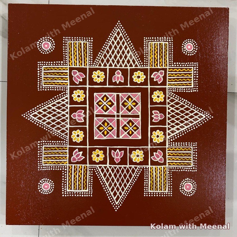 12x12 inch Manai - Nadu Veetu Kolam — hand-painted manai