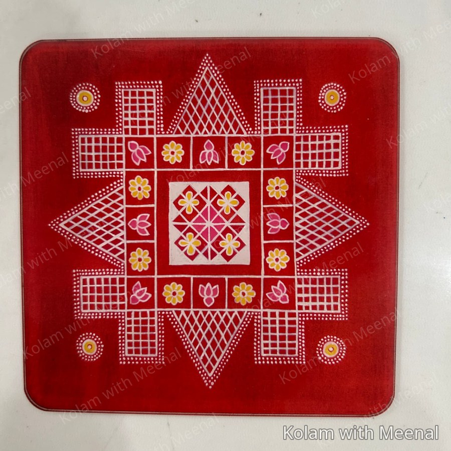 4 inch Nadu Veetu Kolam Magnet (Acrylic Board) — hand-painted nadu veetu kolam