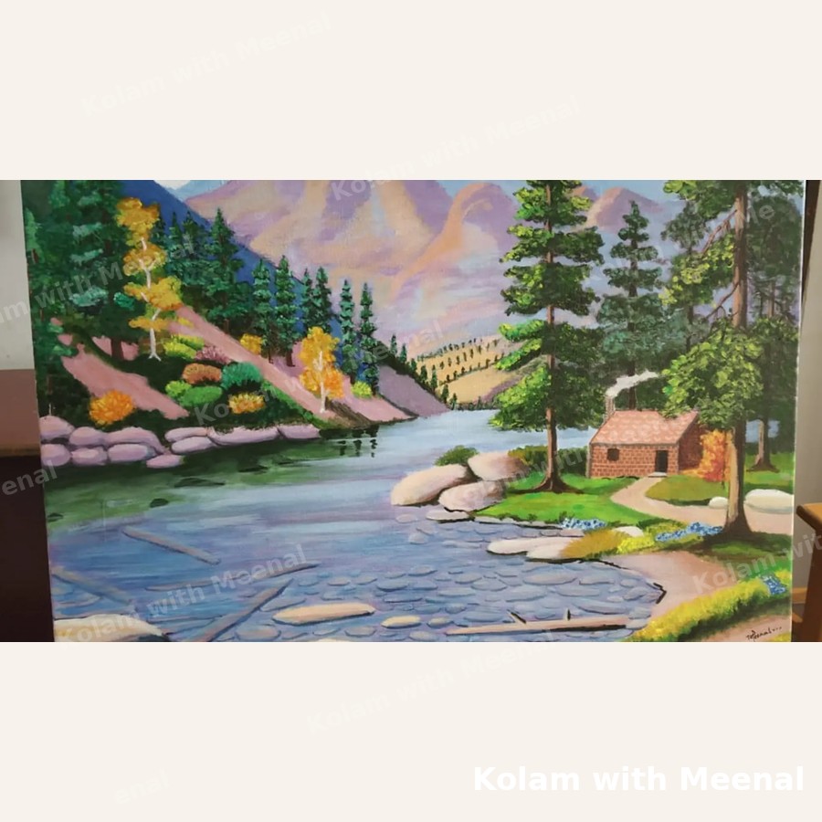 Riverside Cottage Painting — hand-painted wall décor frames