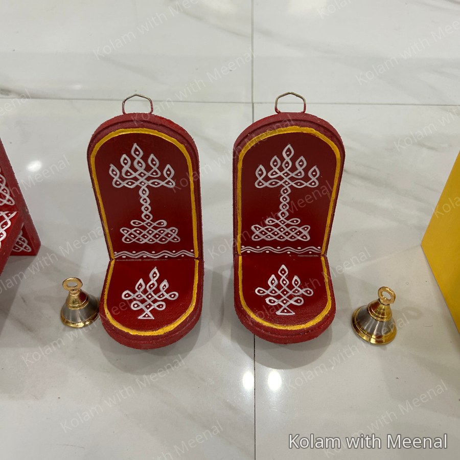 6x3 inch Wall Hanging with Bell — hand-painted wall hanging diya holders