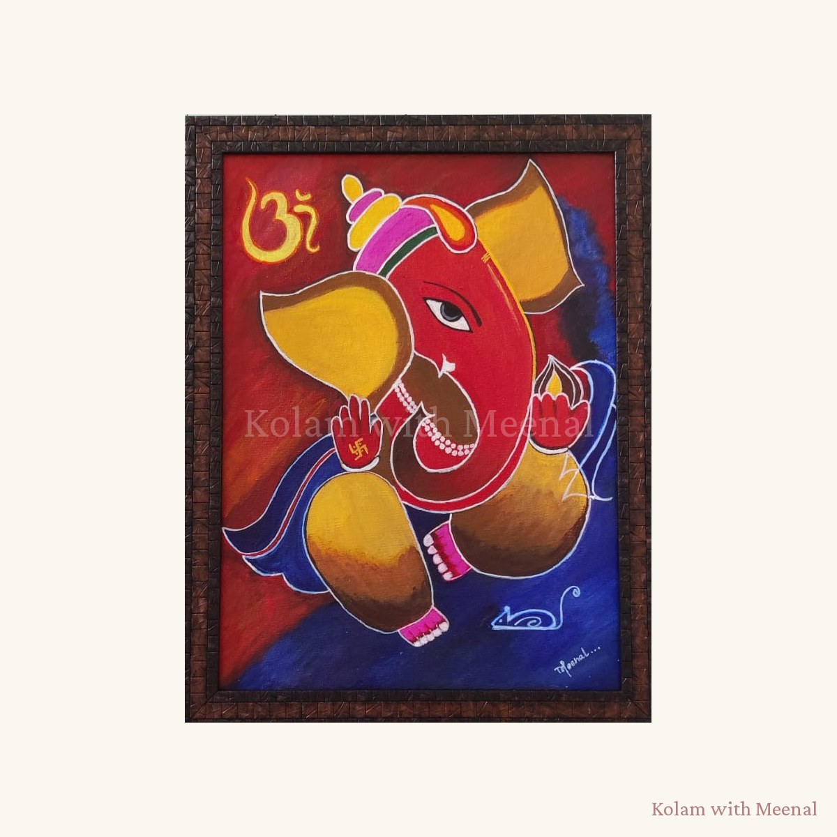 Vinayagar Canvas Painting - Red — hand-painted wall décor frames