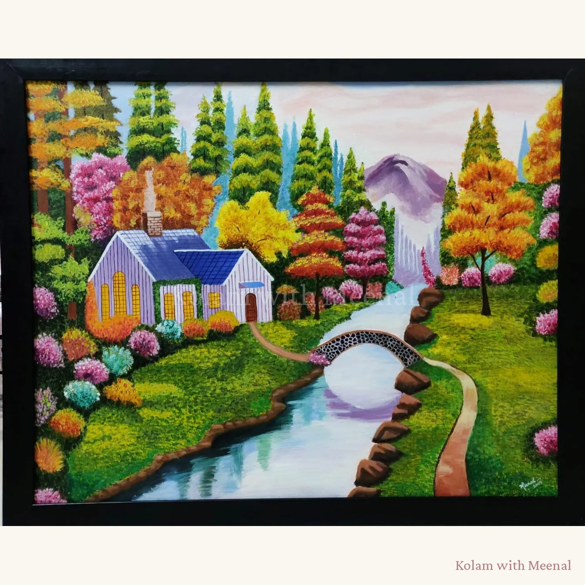 Cottage Landscape Painting — hand-painted wall décor frames