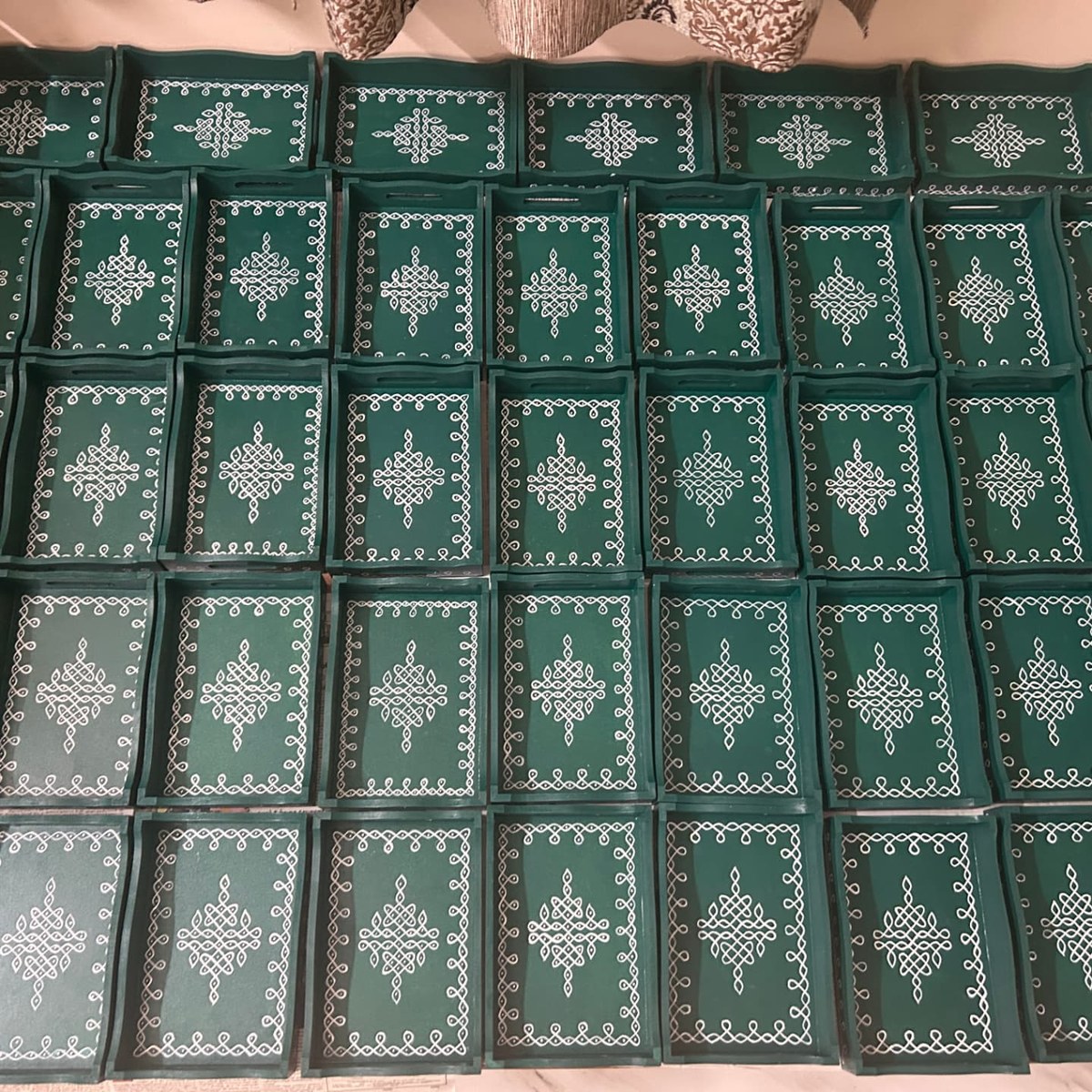10x7 inch Green Tray — Upanayanam Return Gift — Return Gifts | Kolam with Meenal bulk order
