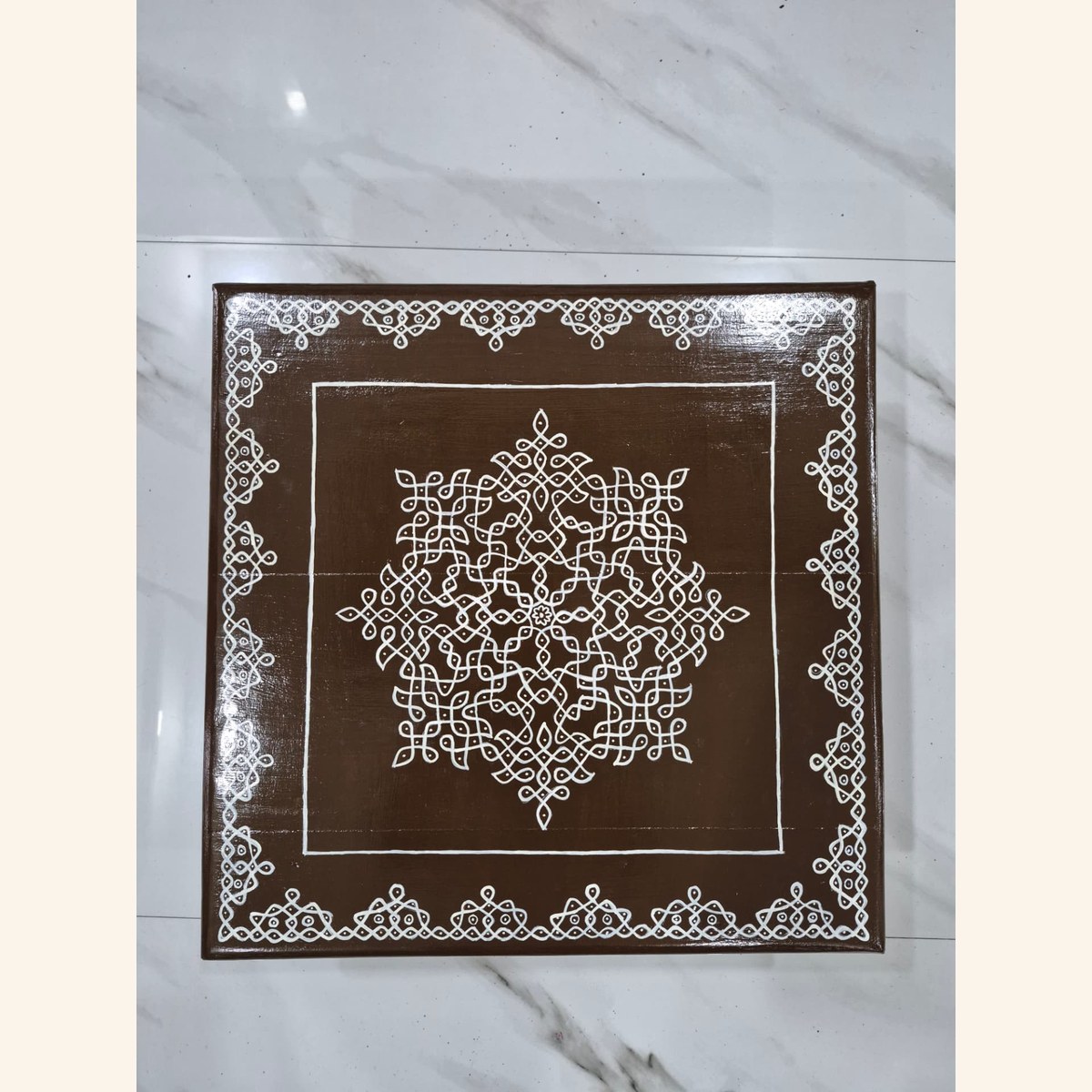 18x18 inch Teak Wood Manai — hand-painted manai