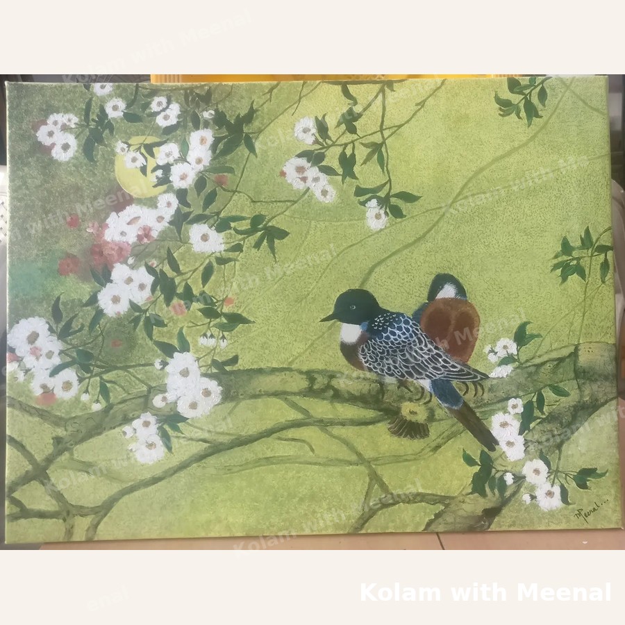 Birds & Blossoms Canvas Painting — hand-painted wall décor frames
