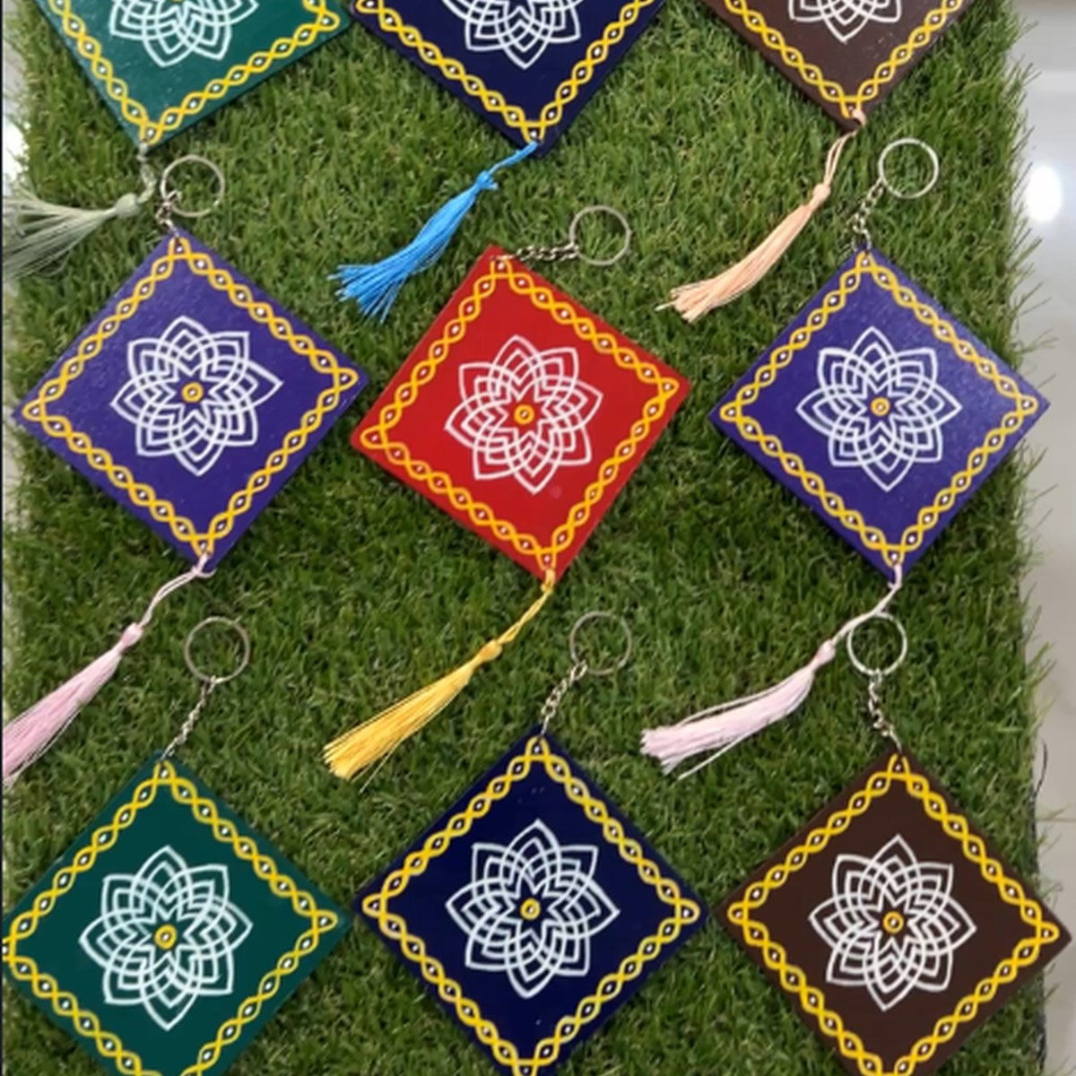 4" Wall Hanging with Tassels (Hirudaya Kamalam Kolam) — Navratri Return Gift — Return Gifts | Kolam with Meenal bulk order