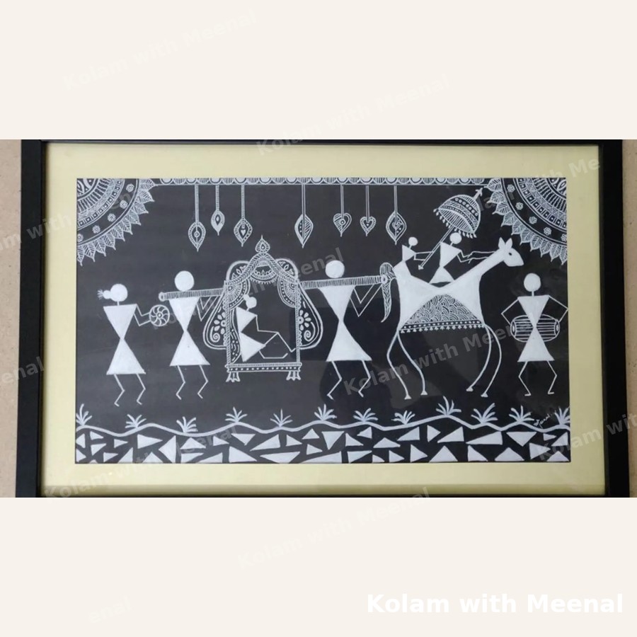 Warli Art Painting - Wedding Procession — hand-painted wall décor frames