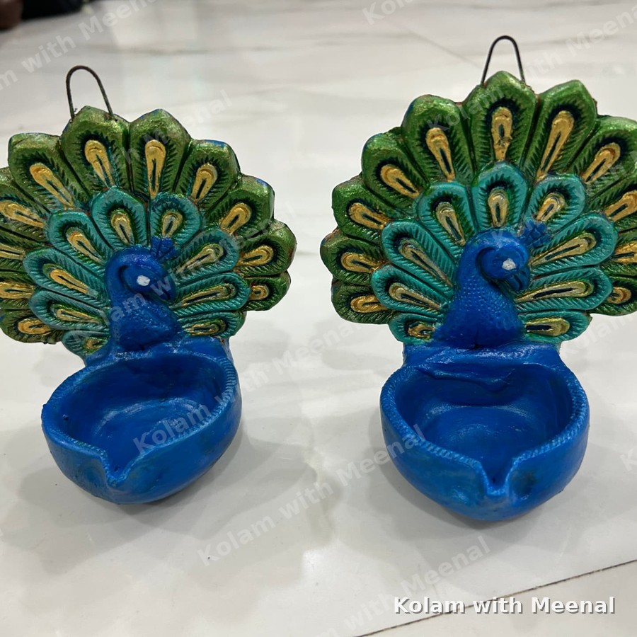 Peacock Diya — hand-painted clay diyas