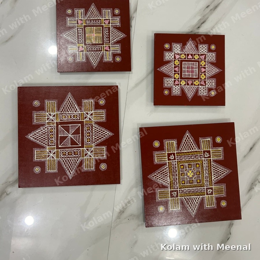 9x9 inch Nadu Veetu Kolam — hand-painted manai