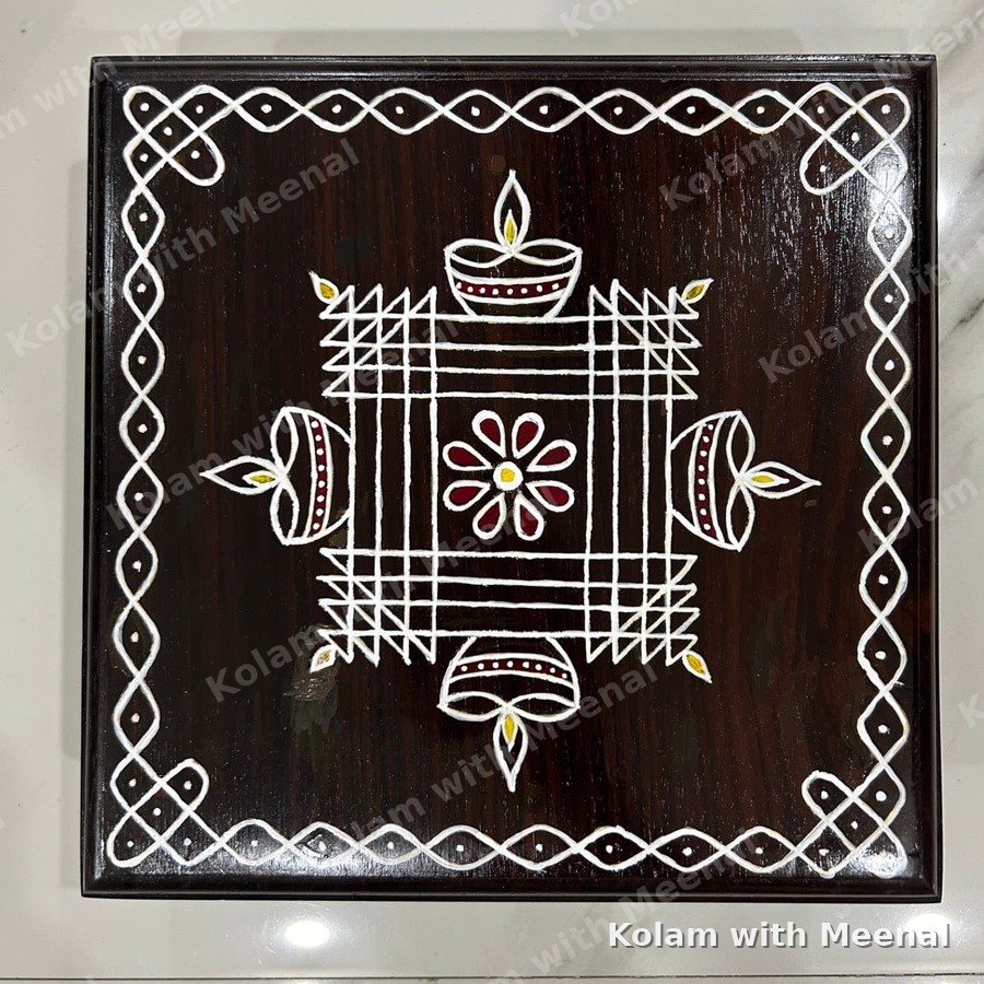 9x9 inch Red Wood Manai — hand-painted manai