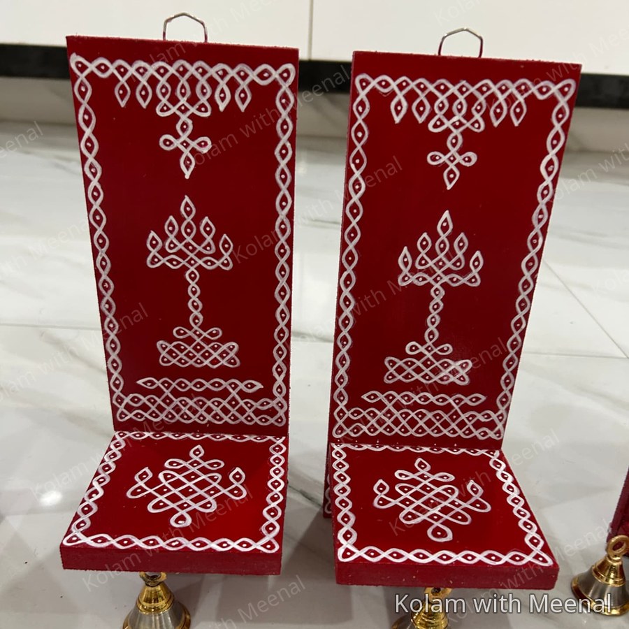 10x4 inch Wall Hanging with Brass Bell — hand-painted wall hanging diya holders