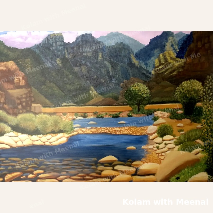 Mountain River Landscape Painting — hand-painted wall décor frames