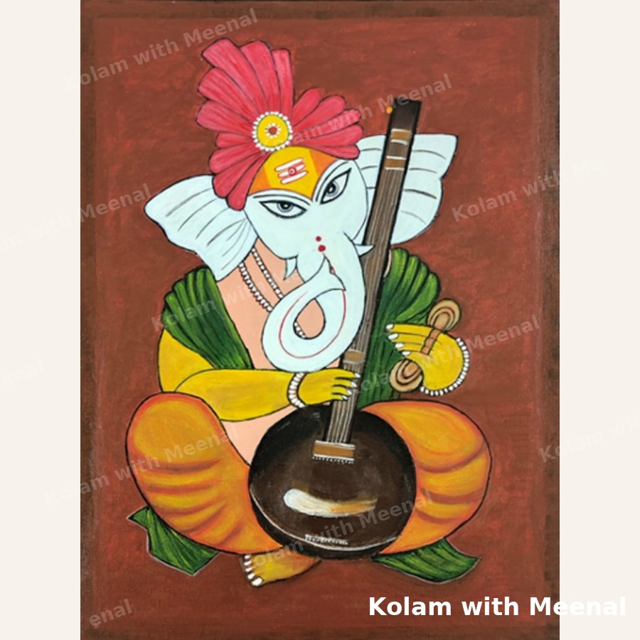 Vinayagar with Veena Painting — hand-painted wall décor frames