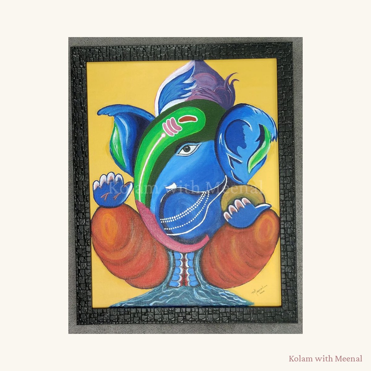 Vinayagar Canvas Painting - Blue — hand-painted wall décor frames