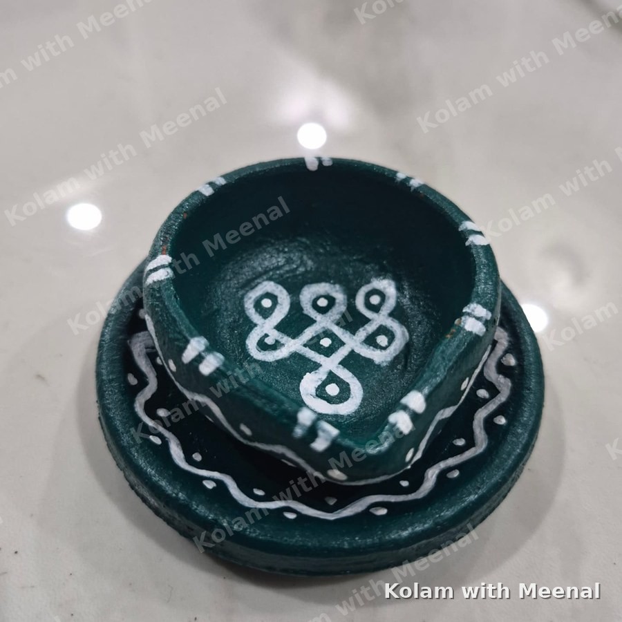 Kolam Diya and Clay Plate — hand-painted clay diyas