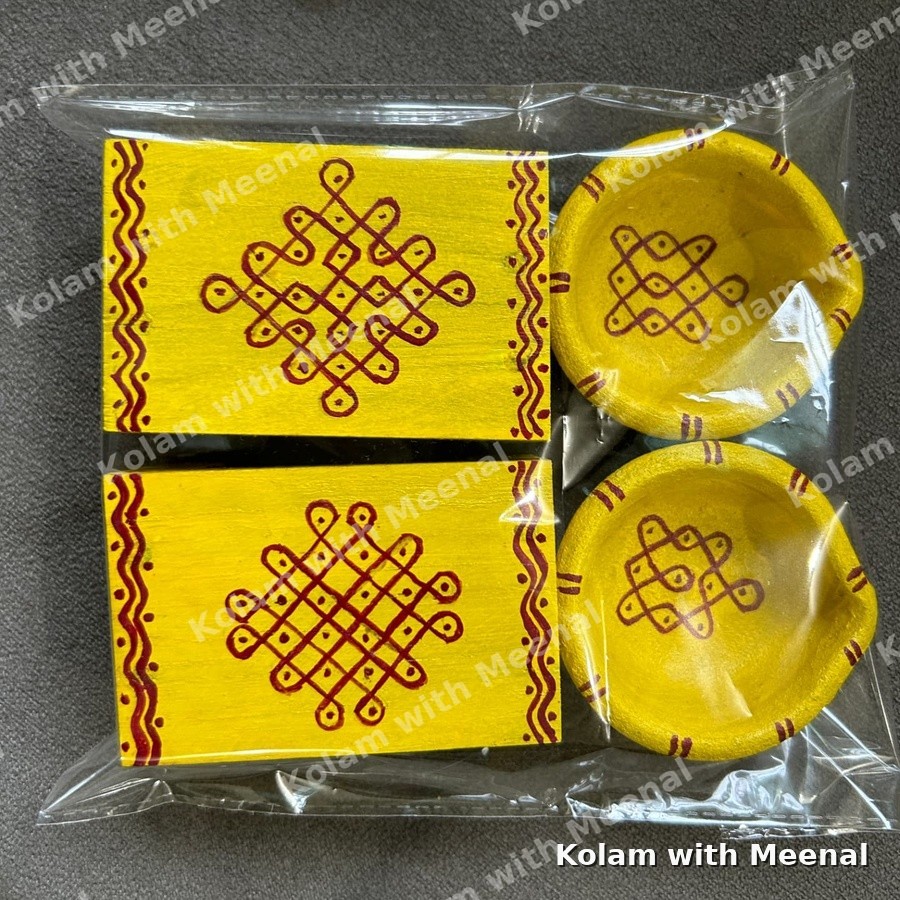3x2 inch Teak Wood Manai — hand-painted manai