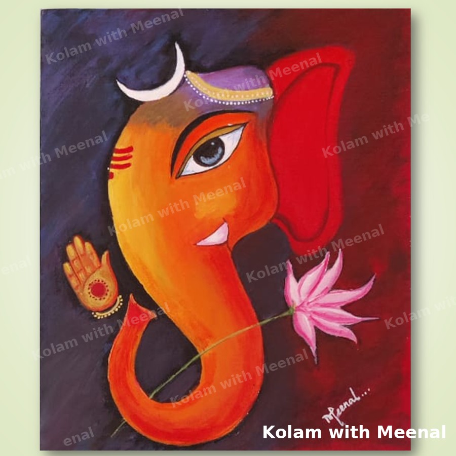 Vinayagar Painting - Orange & Lotus — hand-painted wall décor frames