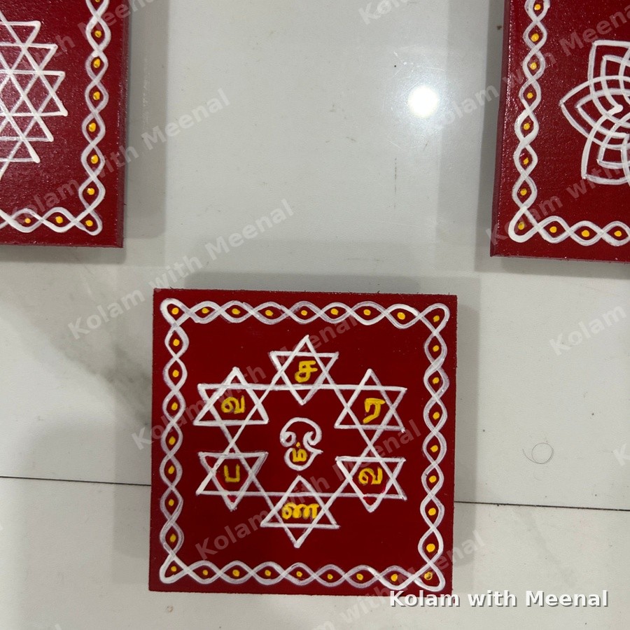 4x4 inch Manai - Satkona Kolam — hand-painted manai